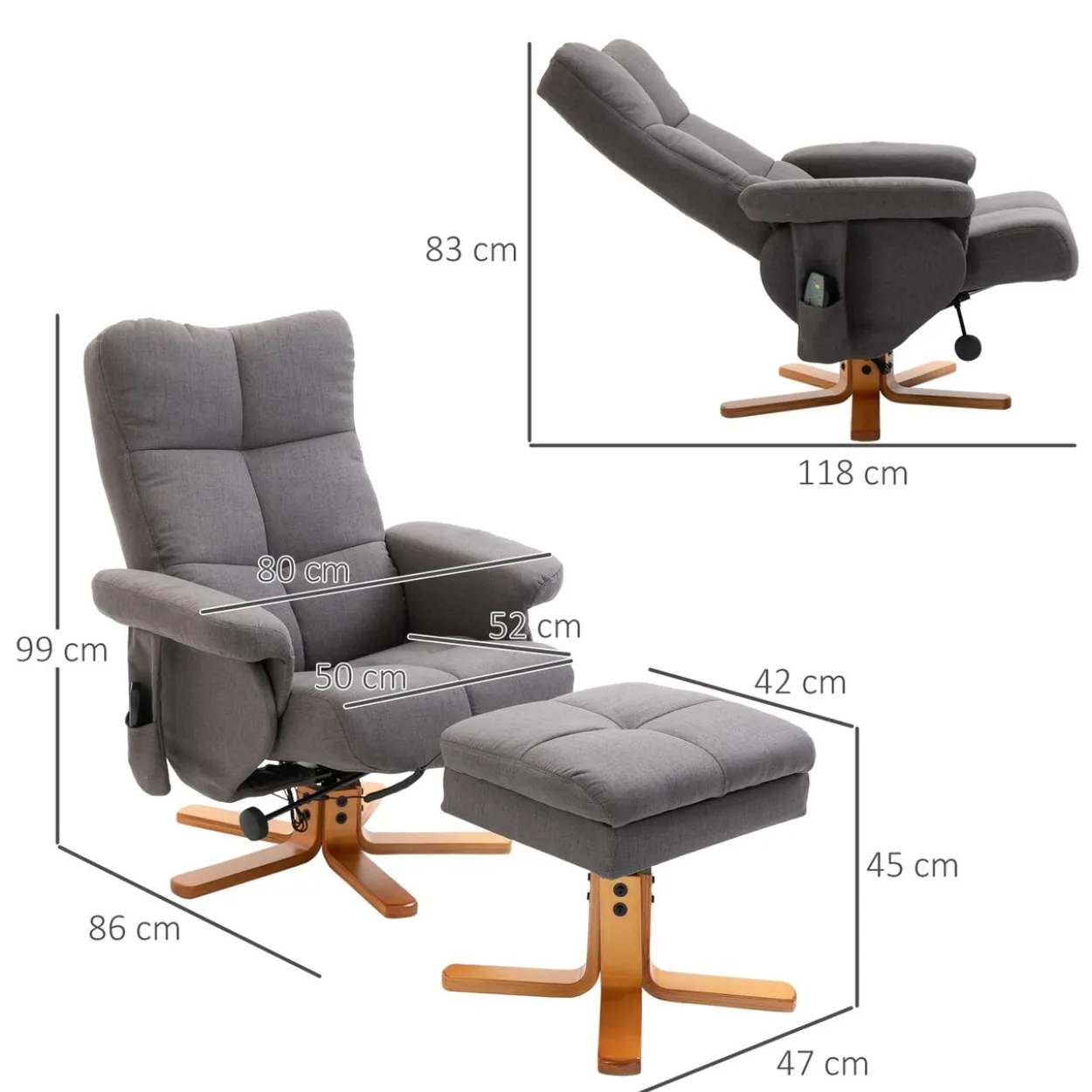 Relaxsessel Massagesessel mit Fußhocker Liegefunktion Dunkelgrau