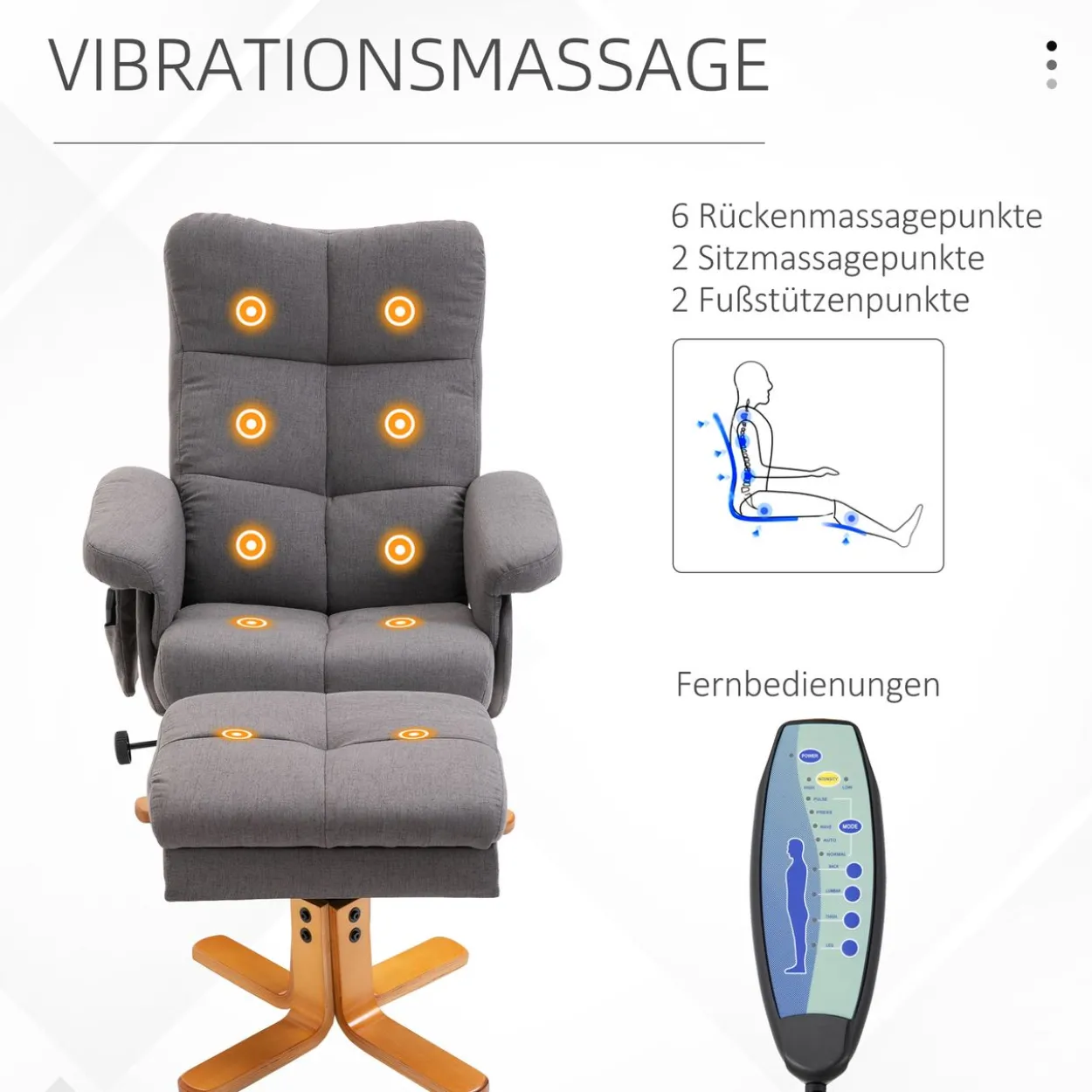 Relaxsessel Massagesessel mit Fußhocker Liegefunktion Dunkelgrau
