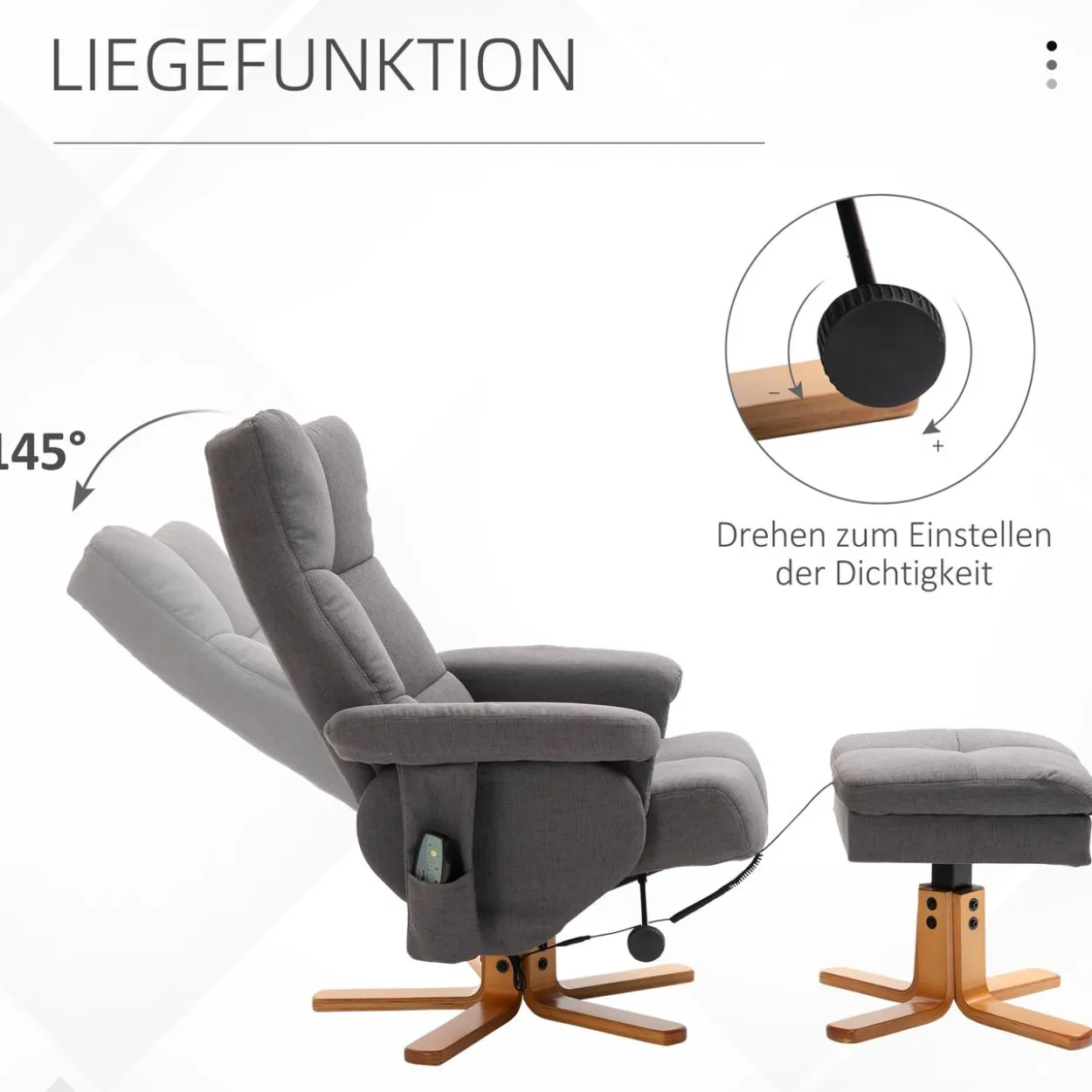 Relaxsessel Massagesessel mit Fußhocker Liegefunktion Dunkelgrau