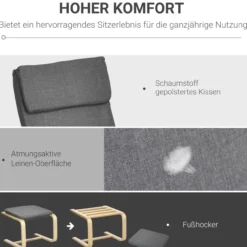 Relaxsessel mit Fußhocker Armlehnensessel Leinenbezug Holzgestell Braun