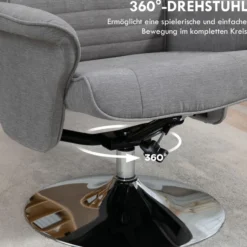 Relaxsessel mit Fußhocker 360°drehbarer Fernsehsessel bis 150 kg Grau