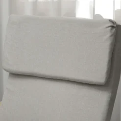 Relaxsessel mit Hocker, Armlehnen, Leinenoptik, Holzgestell, Hellgrau