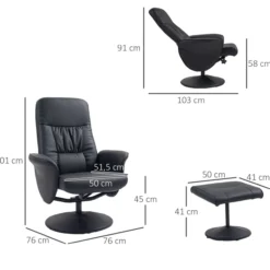 Relaxsessel mit Hocker, Fernsehsessel TV Sessel mit Liegefunktion Schwarz
