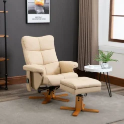 Relaxsessel mit Liegefunktion Massagesessel mit Fußhocker Cremeweiß