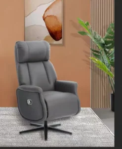 Relaxsessel mit Liegefunktion Lederoptik & schwarze Füße, ca. 75 x 83 x 115 cm - Dunkelgrau