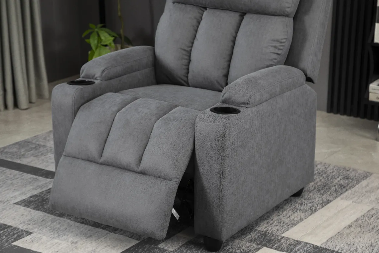 Relaxsessel mit Push-Back-Funktion und 2 Getränkehaltern – Dunkelgrau