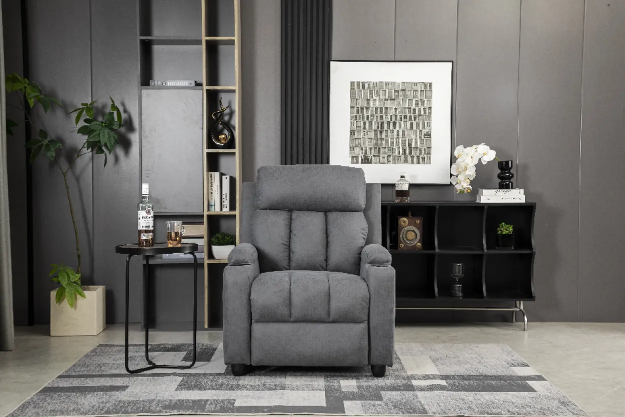 Relaxsessel mit Push-Back-Funktion und 2 Getränkehaltern – Dunkelgrau