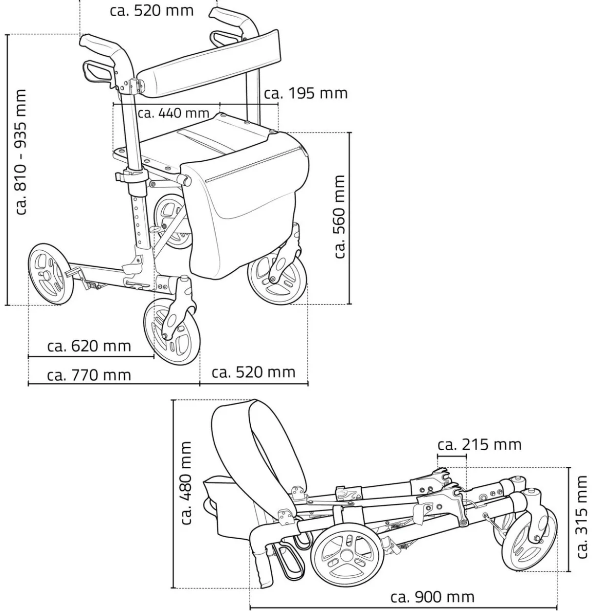 Rollator Mio, schwarz, Aluminium / Nylon / PVC
