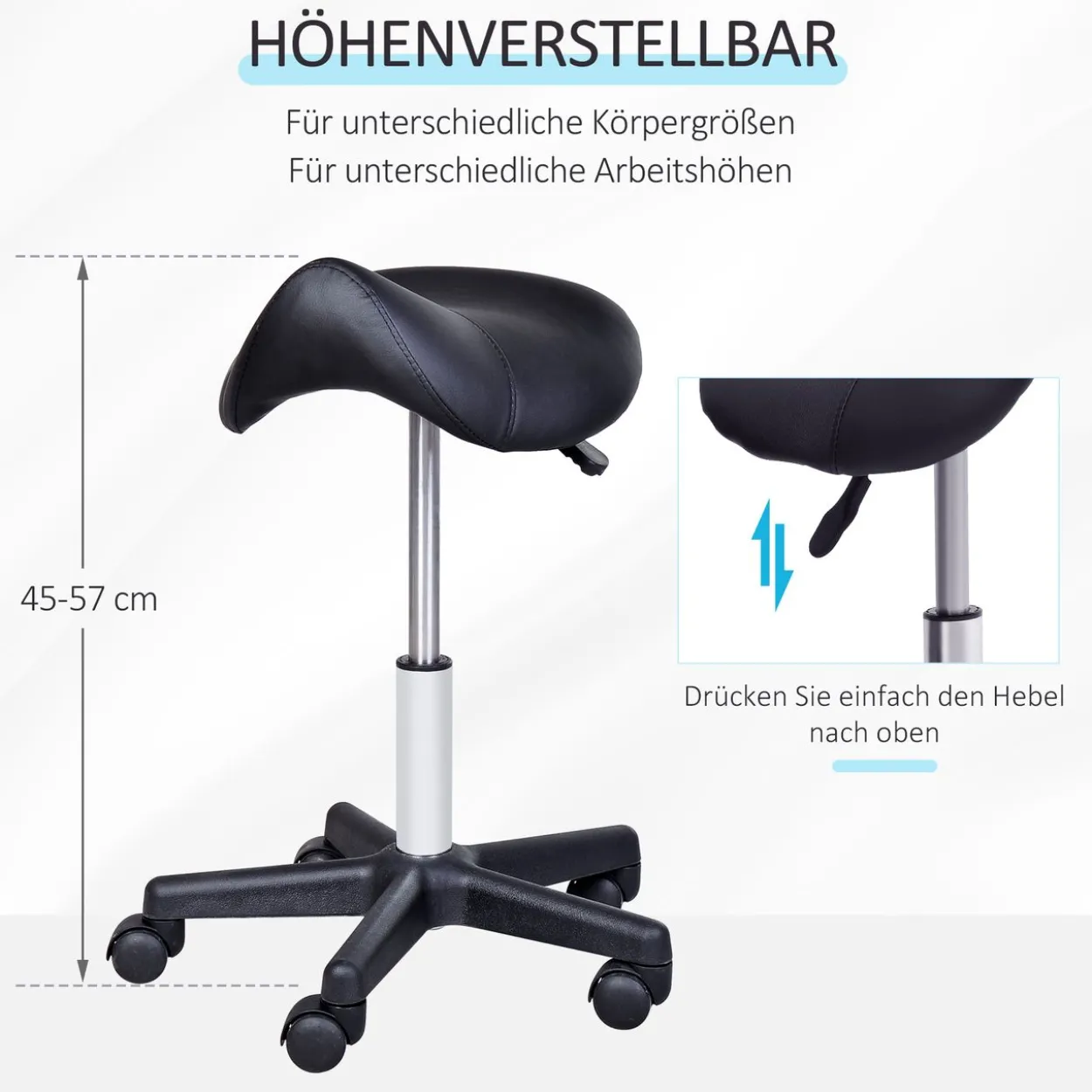 Rollhocker Höhenverstellbarer Drehhocker Arbeitshocker Kunstleder
