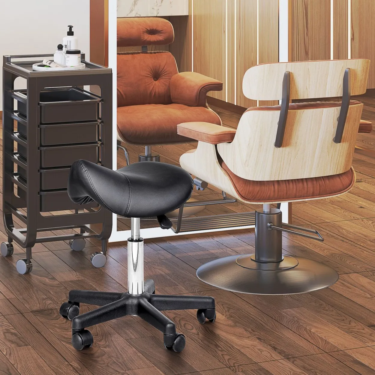 Rollhocker Höhenverstellbarer Drehhocker Arbeitshocker Kunstleder