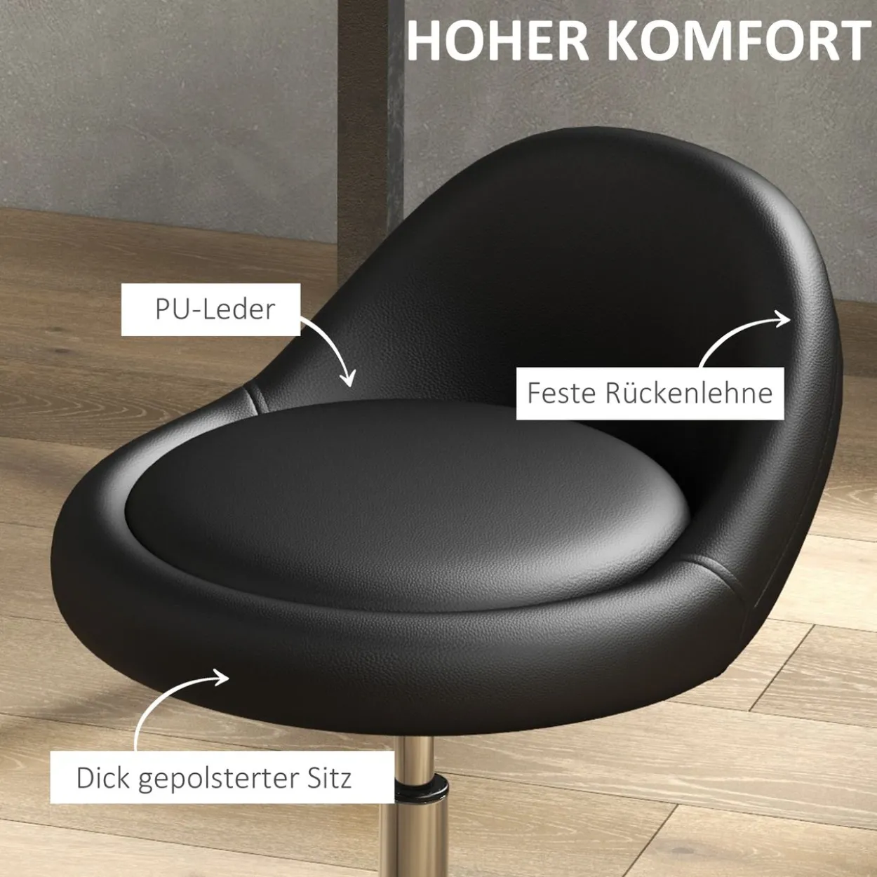 Rollhocker Höhenverstellbarer Arbeitshocker 63-83 cm Drehhocker mit Rädern