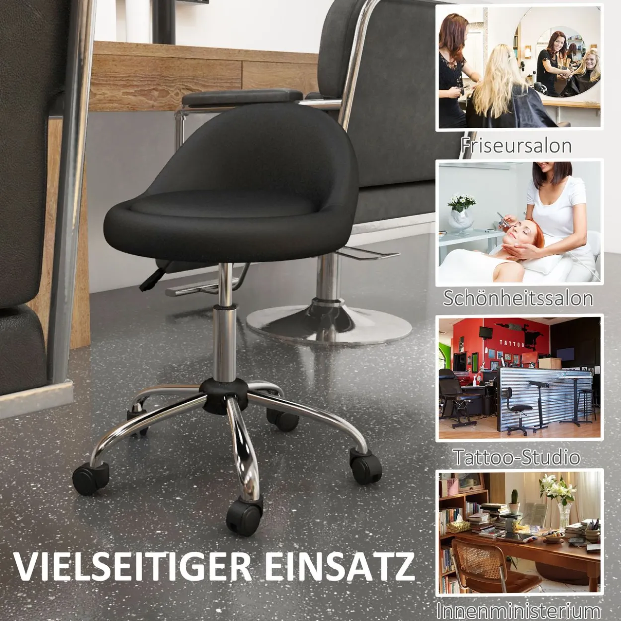 Rollhocker Höhenverstellbarer Arbeitshocker 63-83 cm Drehhocker mit Rädern