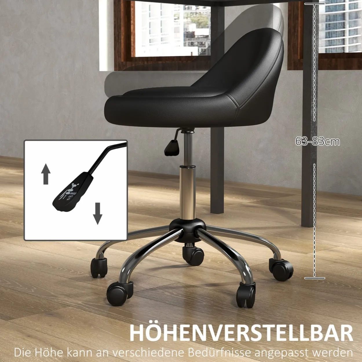 Rollhocker Höhenverstellbarer Arbeitshocker 63-83 cm Drehhocker mit Rädern