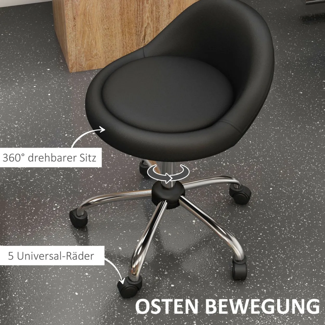 Rollhocker Höhenverstellbarer Arbeitshocker 63-83 cm Drehhocker mit Rädern