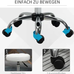 Rollhocker Höhenverstellbarer Arbeitshocker Drehbar Salon Hocker für Büro