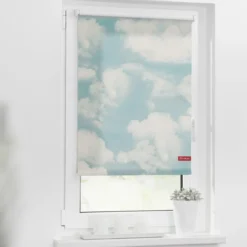 Rollo Klemmfix, ohne Bohren, blickdicht, Wolken - Blau, 120 x 150 cm (B x L)
