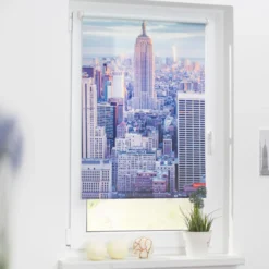 Rollo Klemmfix, ohne Bohren, blickdicht, New York - Blau, 100 x 150 cm (B x L)
