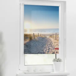 Rollo Klemmfix, ohne Bohren, blickdicht, Ostseestrand - Blau, 100 x 150 cm (B x L)