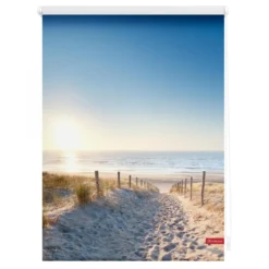 Rollo Klemmfix, ohne Bohren, blickdicht, Ostseestrand - Blau, 90 x 150 cm (B x L)