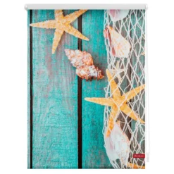 Rollo Klemmfix, ohne Bohren, blickdicht, Bretter Beach - Petrol, 80 x 150 cm (B x L)