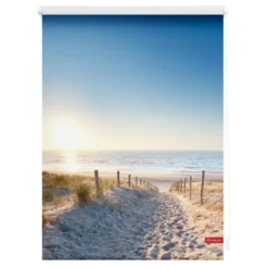 Rollo Klemmfix, ohne Bohren, blickdicht, Ostseestrand - Blau, 60 x 150 cm (B x L)