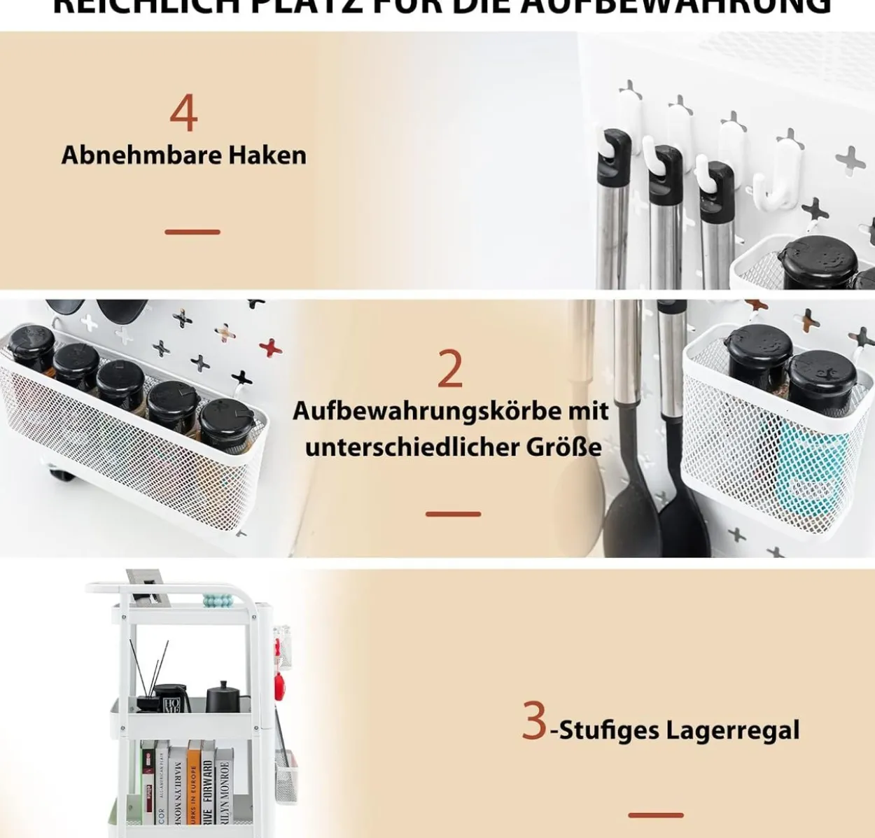 Rollwagen 3 Etagen, Küchenwagen mit 2 Stecktafeln
