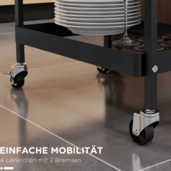 Rollwagen, Servierwagen mit 1 Schublade, 1 Ablage, Küchenwagen mit Haken