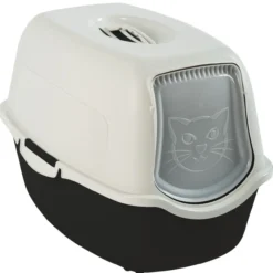Rotho MyPet Eco Bailey Katzentoilette mit Deckel und Aktivkohlefilter, schwarz/weiss (recycelt)