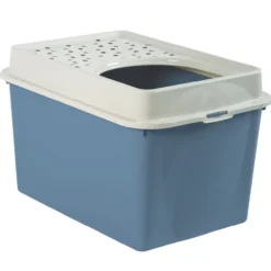 Rotho MyPet Eco Berty Katzenklo mit Top-Eingang, blau/weiss (recycelt)