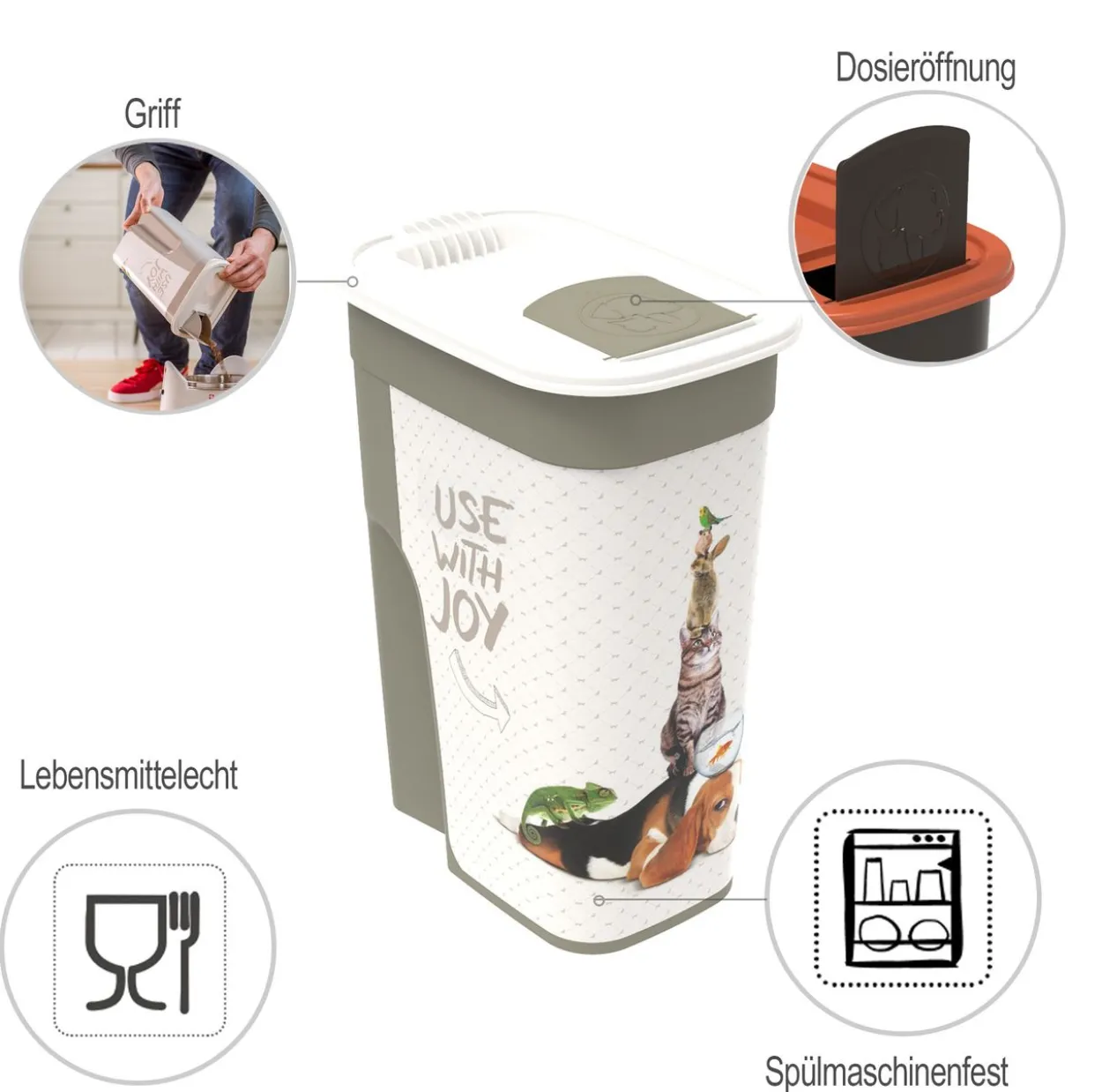 Rotho MyPet Flo Tierfutterbehälter 4.1l mit Deckel, anthrazit/weiss
