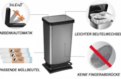 Rotho Paso Mülleimer 40l mit Pedal und Deckel, carbonmetallic