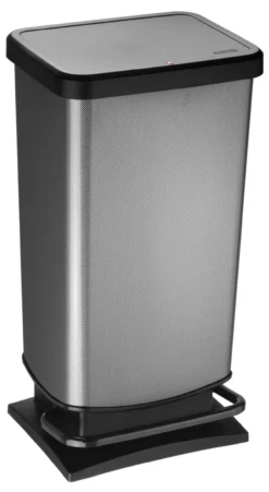 Rotho Paso Mülleimer 40l mit Pedal und Deckel, carbonmetallic