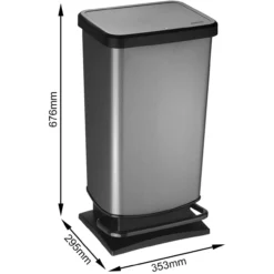 Rotho Paso Mülleimer 40l mit Pedal und Deckel, carbonmetallic