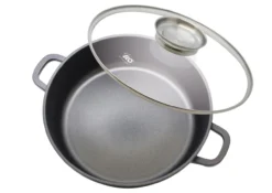 Runde Servierpfanne 24cm mit Glasdeckel mit Aromaknopf "Alucast"