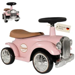 Rutschauto ab 1 Jahr, Kinderauto im Retrodesign pink, Kinderfahrzeug mit Hupe