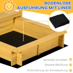 Sandkasten mit Dach, 133x129x137,5cm Sandkiste aus Holz mit Spielhaus