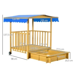 Sandkasten mit Dach, 133x129x137,5cm Sandkiste aus Holz mit Spielhaus