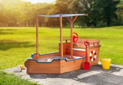 Sandkasten Schiffsoptik aus 100% massivem Tannenholz, ca.160cm x 78 cm x 100 cm