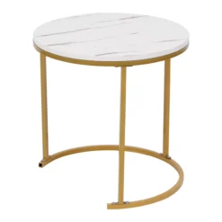 Satztisch Couchtisch Beistelltisch 2tlg. HWT52-WEI Marmor Weiß Dekor Gestell Gold