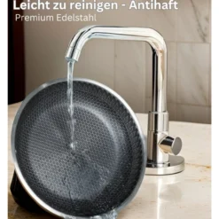 Saucentopf mit Deckel aus hochwertigem 18/10 Edelstahl ?24 cm in Silber Wabenstruktur