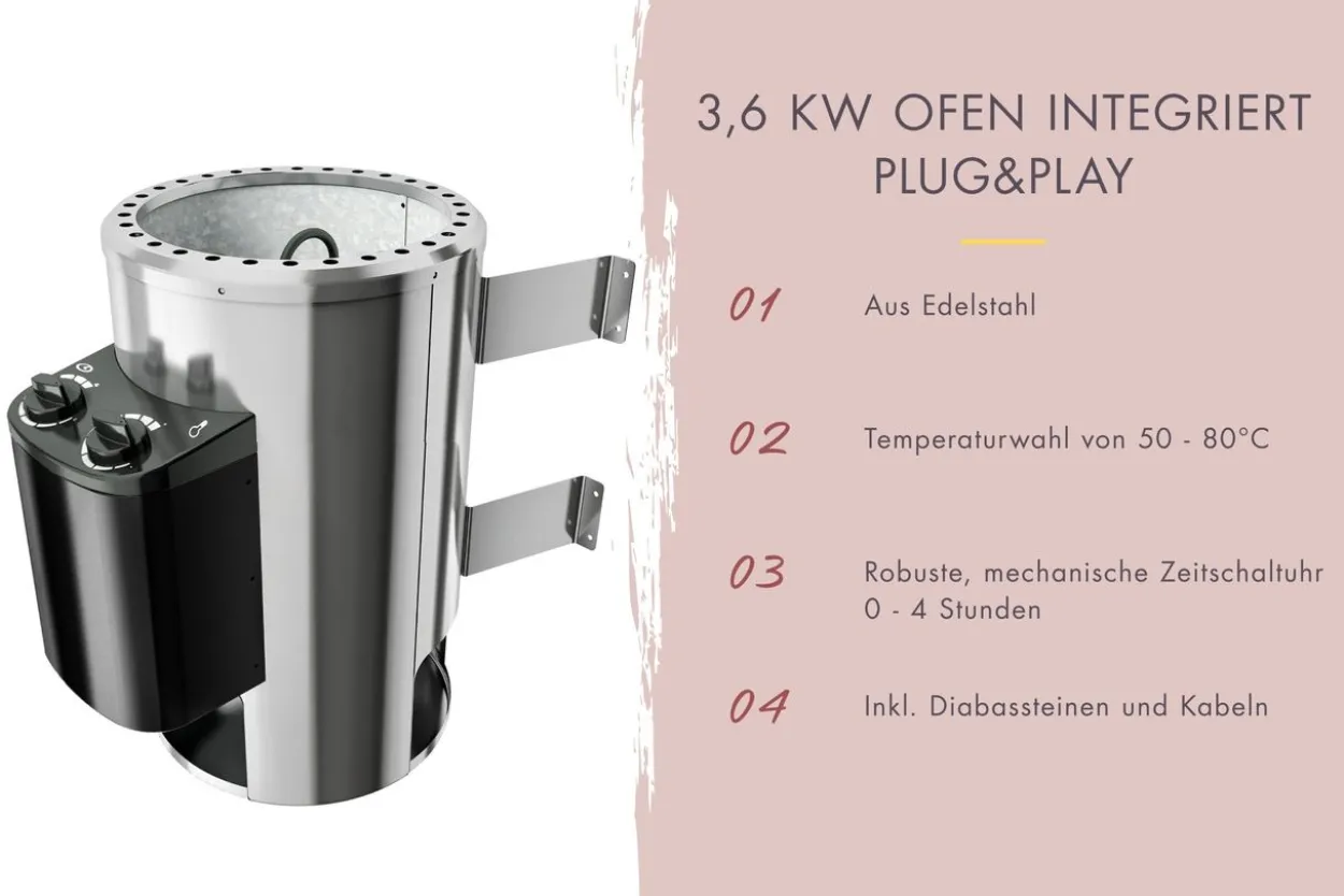 Sauna Malia 3 Ofen 3,6 kW intgr. Strg