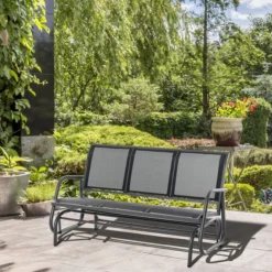 Schaukelbank 3-Sitzer Gartenbank Gartenschaukel Parkbank Metall Gartenmöbel Schwarz 151 x 75 x 85 cm