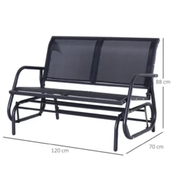 Schaukelbank 2-Sitzer Gartenbank Gartenschaukel Sitzbank Metall Gartenmöbel Schwarz 120 x 70 x 88 cm