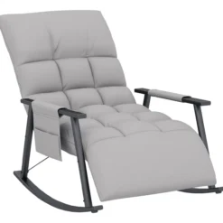 Schaukelstuhl Sessel Relaxsessel mit Fußstütze, Seitentasche Grau
