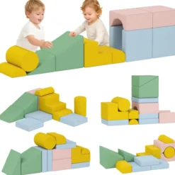 Schaumstoff Bausteine 12-tlg. Kinder Bausteinset mit Cord-Optik Bunt