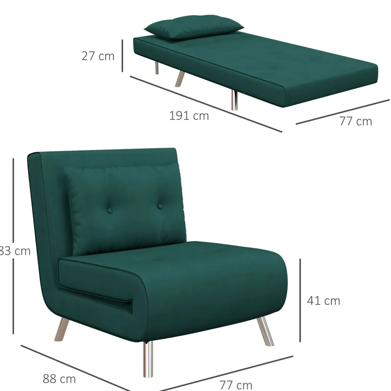 Schlafsessel Klappsessel mit Bettfunktion Einzelsofa mit Kissen Samtoptik