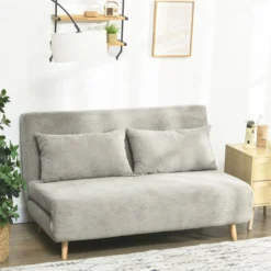 Schlafsofa, Klappbett mit Bettfunktion, Rückenkissen, Samtoptik, Grau
