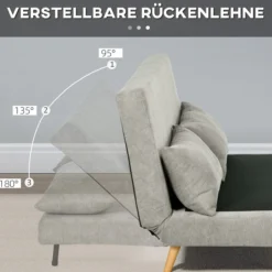 Schlafsofa, Klappbett mit Bettfunktion, Rückenkissen, Samtoptik, Grau