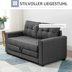 Schlafsofa Klappsofa 2-Sitzer Stoffsofa Leinen-Touch Gummiholz Grau