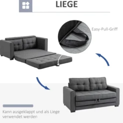 Schlafsofa Klappsofa 2-Sitzer Stoffsofa Leinen-Touch Gummiholz Grau